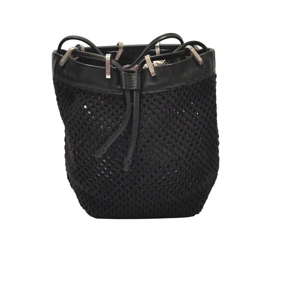 Rag & Bone Summer Dayton Drawstring Bag Black Leather Netting Crossbody Coastal